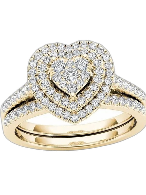 Women's Heart Stacking Ring 14K Gold Plated with White Cubic Zirconia for Everyday Wear Size 9 Gift Boxed