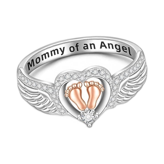 Silver Pickup Rings APIPEE Women's Mommy of an Angel Footprints Anniversary Ring Silver ...