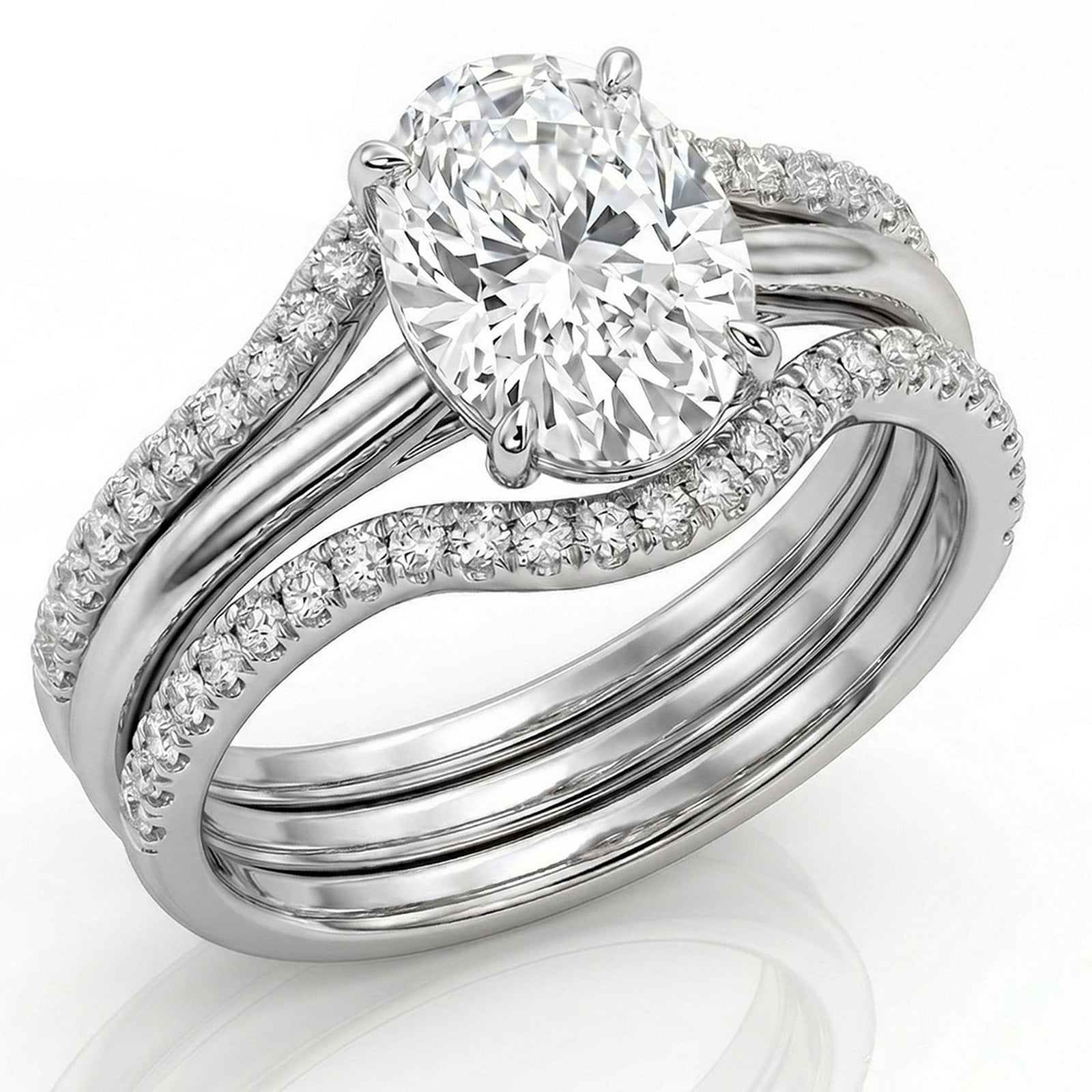 APIPEE Women's Oval Stacking Ring 14K White Gold Plated with White ...