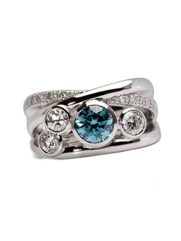 Women's Saturn Filigree Ring 14K White Gold-Plated Multicolor Cubic Zirconia Halloween Jewelry Ring Size 8 With Gift Box