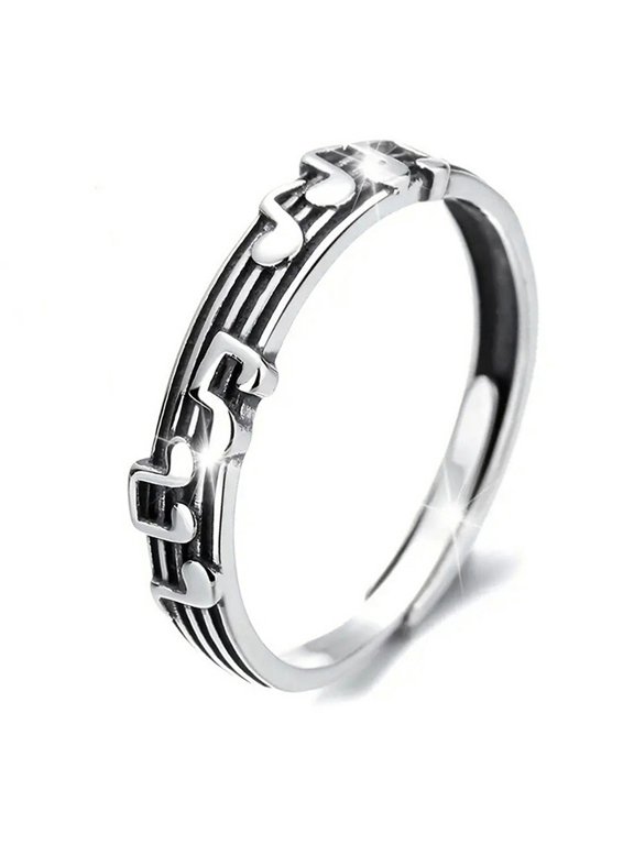 Women's Sheet Music Open Ring Silver Toned for Prom Adjustable Size with Gift Box