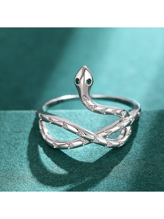 Women's Snake Crossover Ring 14K White Gold Plated with Clear Cubic Zirconia for Halloween Size 10 Gift Boxed
