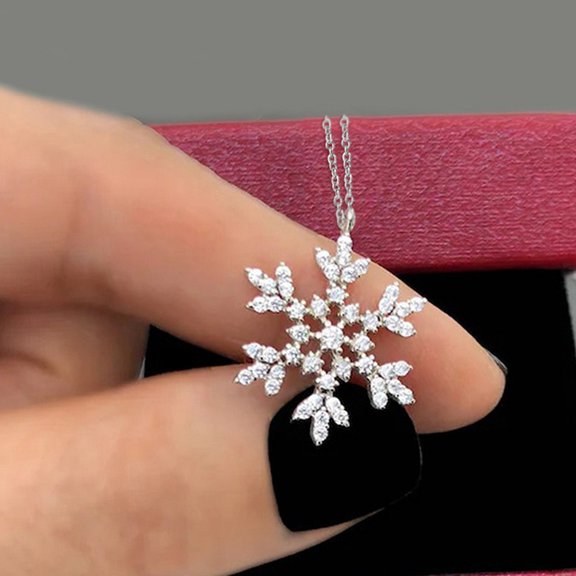 APIPEE Women's Snowflake Pendant Anchor Chain Necklace Silver Toned with White Cubic Zirconia for Everyday Wear 18 Inches Includes White Gift Box