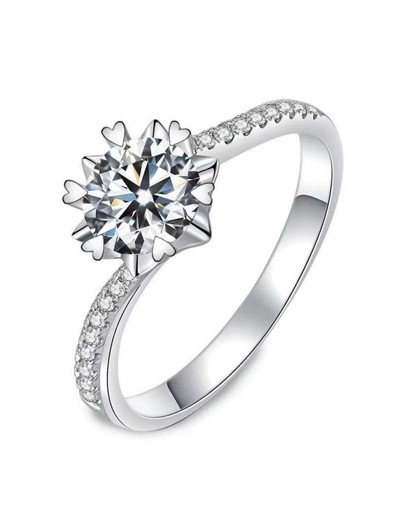 Women's White Gold Plated Inlaid Moissanite Ring Twisted Arm Cross Elegant Beautiful Snowflake Peach Heart 1 Karat Ring