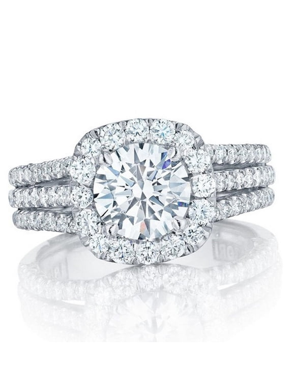 Women's Circle Promise Ring 14K White Gold-Plated with White Cubic Zirconia, Bridal Jewelry, Size 10, Gift Boxed