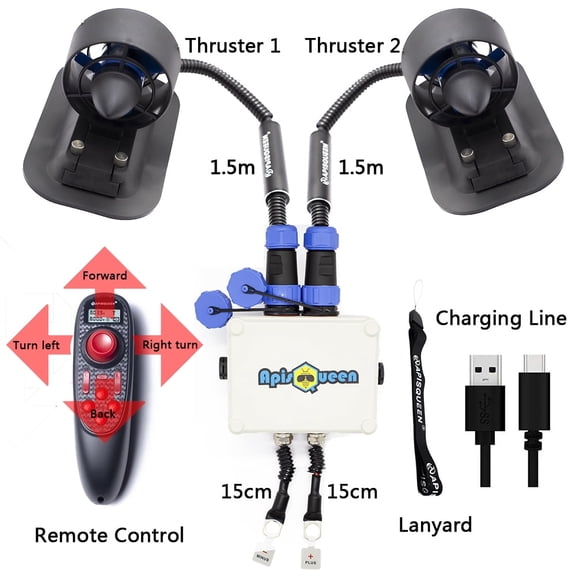 APISQUEEN U2 12V-16V 300W 3.4kg Dual Brushless Underwater Thruster Set for Kayak Boat ROV