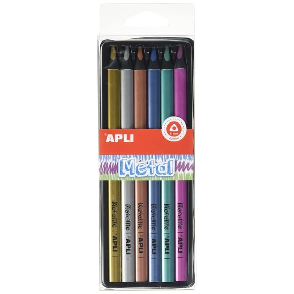 APLI 18061 Set of Jumbo Metallic Coloured Pencils | Glossy Effect on Dark Paper | 5 mm Strong Lead for Creative Drawing and Decoration
