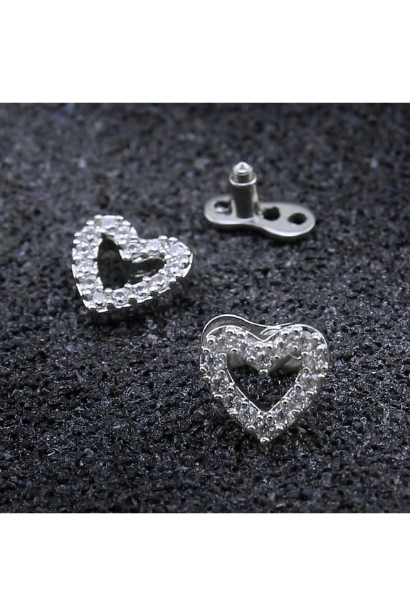 2pcs Dermal Anchor Tops and Base Titanium Steel Piercing Jewelry Heart 1
