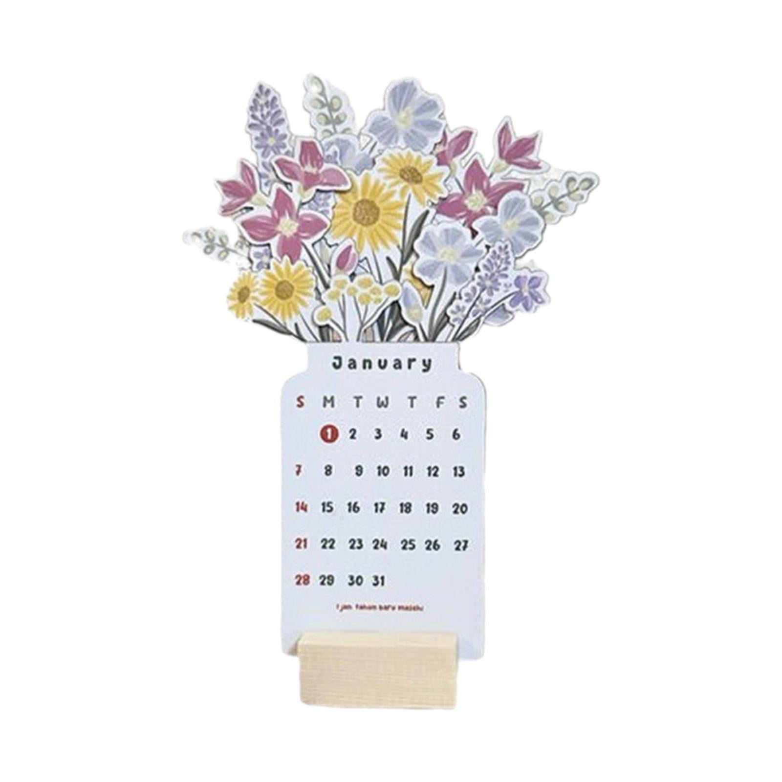 APLVFFZH Bloomy Flowers Desk Calendar 2025 Jan 2025 DEC 2025 Home Decor