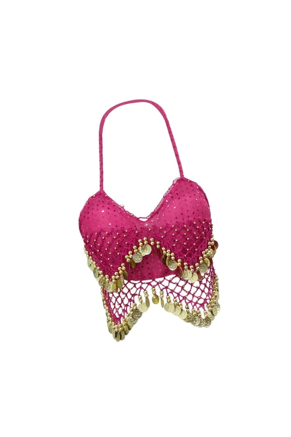 Sequin Crop Top Belly Dance Costume Outfits Shimmer Bra Tops Tank Top Dance Wear Rose Red