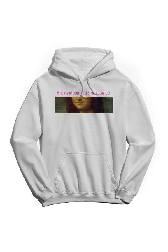 Da Vinci Mona Lisa Smile Graphic White Men's Cotton Pullover Hoodie