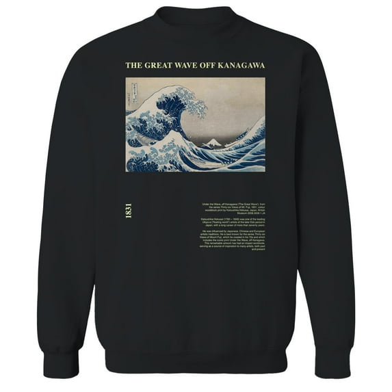 APOH Hokusai The Great Wave Off Kanagawa 1831 Graphic Black Men's Cotton Pullover Sweatshirt