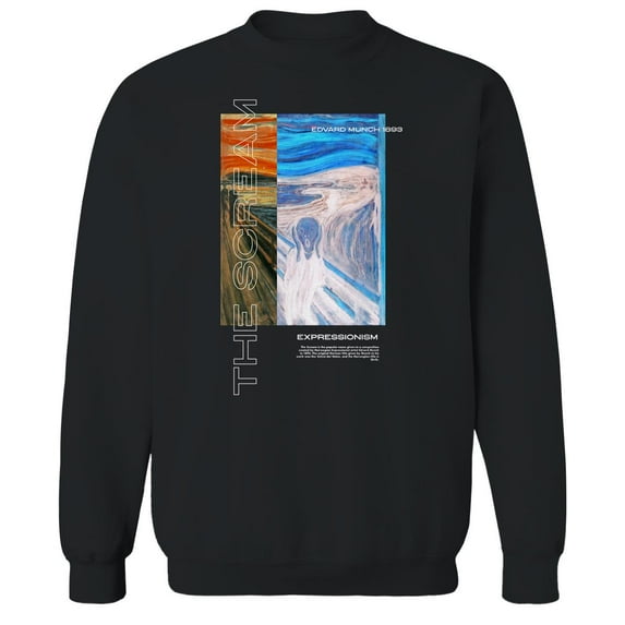 APOH Munch The Scream Expressionism Graphic Black Men's Cotton Pullover Sweatshirt
