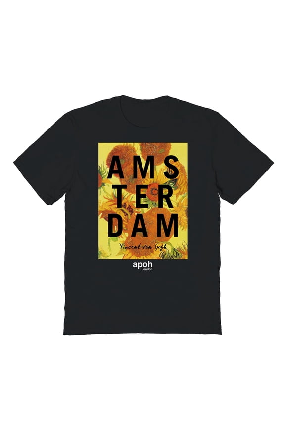 Van Gogh Sunflowers Amsterdam Graphic Black Men's Cotton T-Shirt