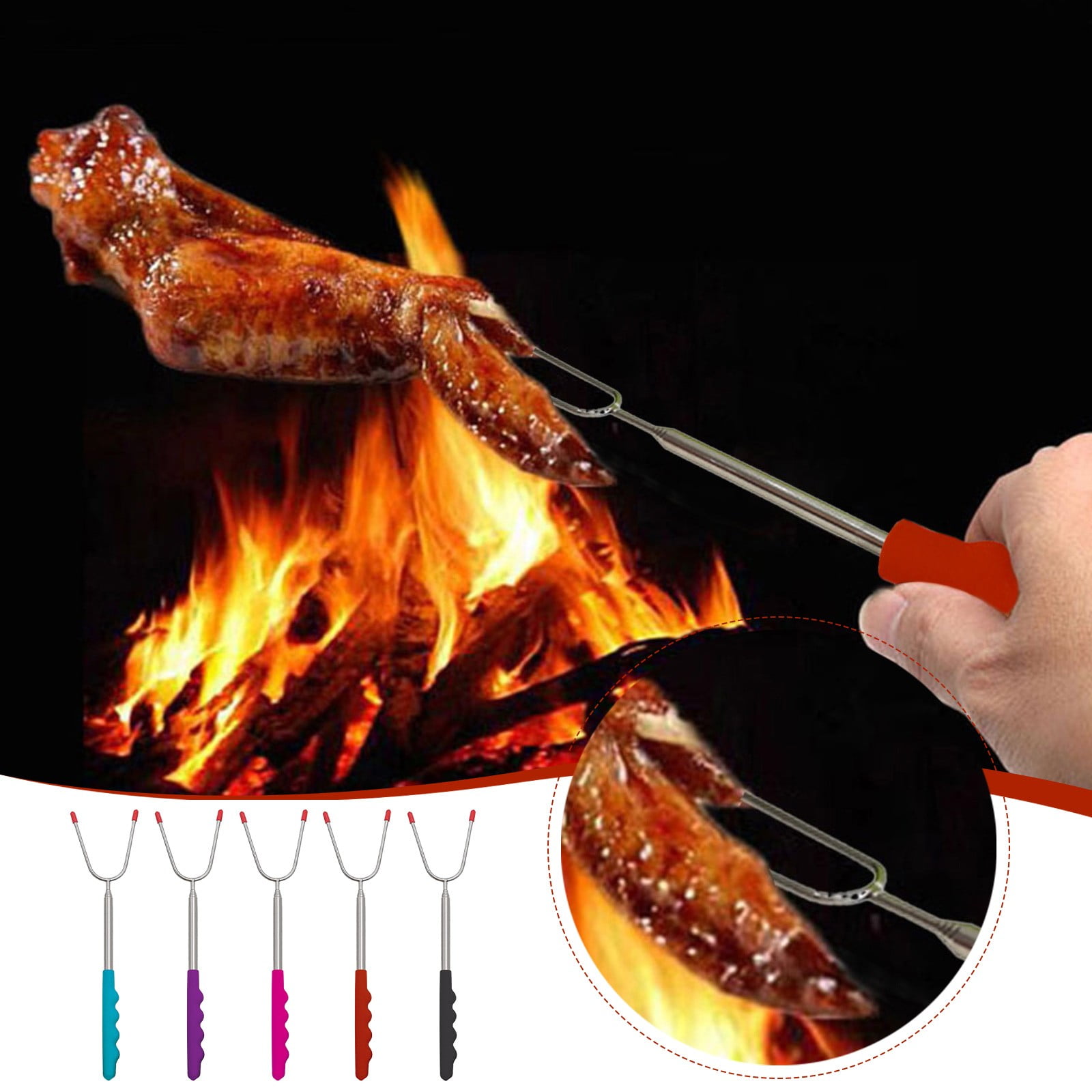APOKIOG Stainless Steel 85cm Telescopic Barbecue Fork U Shaped Barbecue