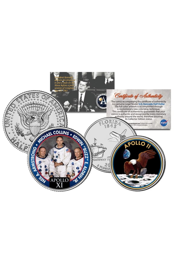 APOLLO 11 SPACE MISSION 2-Coin Set US Quarter & JFK Half Dollar NASA ASTRONAUTS