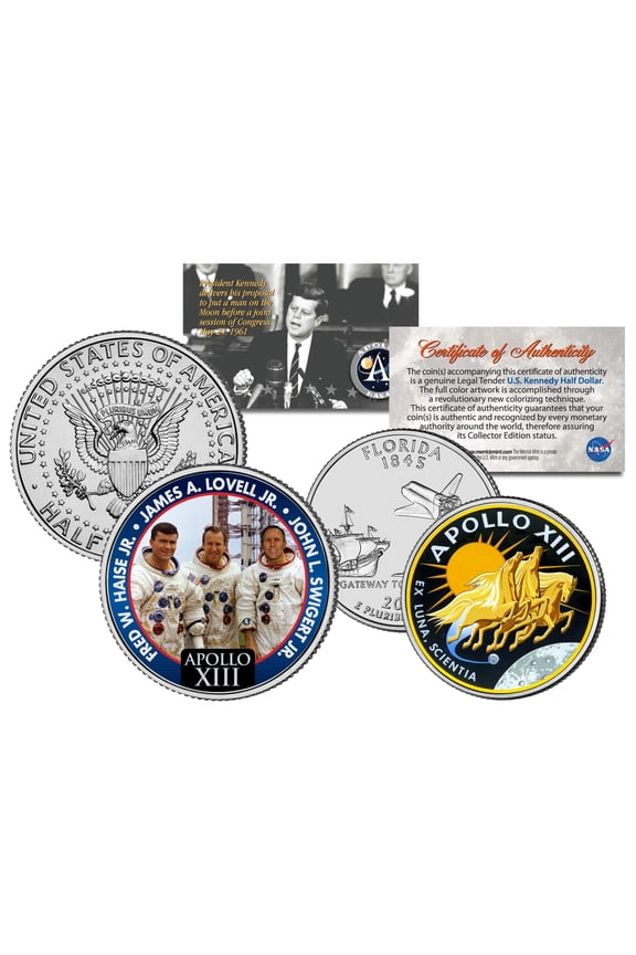 APOLLO 13 SPACE MISSION 2-Coin Set US Quarter & JFK Half Dollar NASA ASTRONAUTS