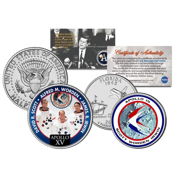 APOLLO 15 SPACE MISSION 2-Coin Set US Quarter & JFK Half Dollar NASA ASTRONAUTS