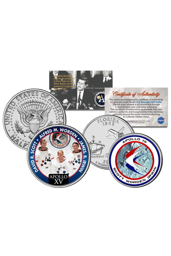 APOLLO 15 SPACE MISSION 2-Coin Set US Quarter & JFK Half Dollar NASA ASTRONAUTS