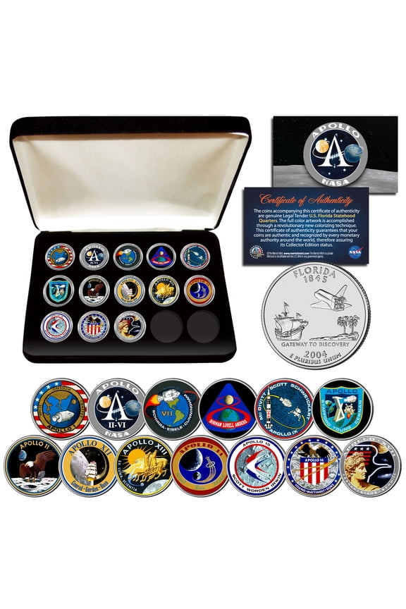 APOLLO SPACE MISSIONS U.S Quarters 13-Coin Complete Set NASA PROGRAM with Box