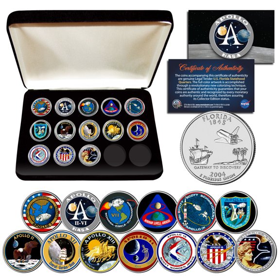 APOLLO SPACE MISSIONS U.S Quarters 13-Coin Complete Set NASA PROGRAM with Box