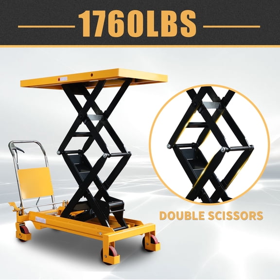 APOLLOLIFT 1760lb Heavy Duty Manual Scissor Table Cart Double Scissor Lift Table 59" Max Lifting Height