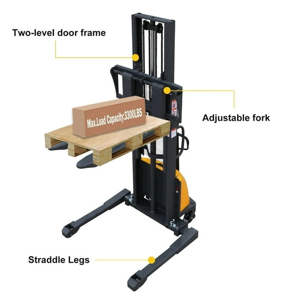 APOLLOLIFT 3300lb Cap. Semi-Electric Pallet Straddle Stacker with Adjustable Fork 98" Raised Height
