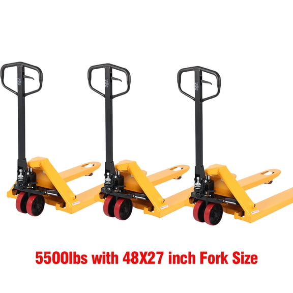 APOLLOLIFT 3PCS Hand Pallet Jack Manual Pallet Truck with Brake System 5500lbs. 48x27" Fork Yellow