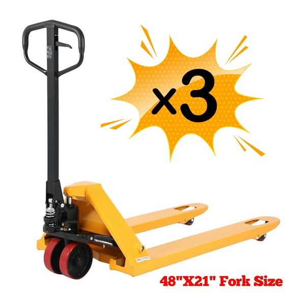 APOLLOLIFT 3Units Hand Hydraulic Pallet Jack, Pallet Truck Rubber Wrapped Handle 5500lbs 48x21"Fork