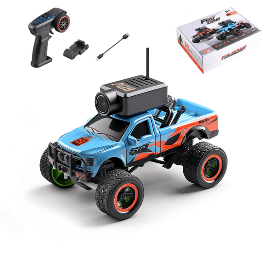 APP & 2.4G Dual Control FPV RC Truck with WiFi Camera, 1/64 Scale Full Proportional Remote Control Car, Gyro Stabilized, 3 Speeds, Cruise, Blue