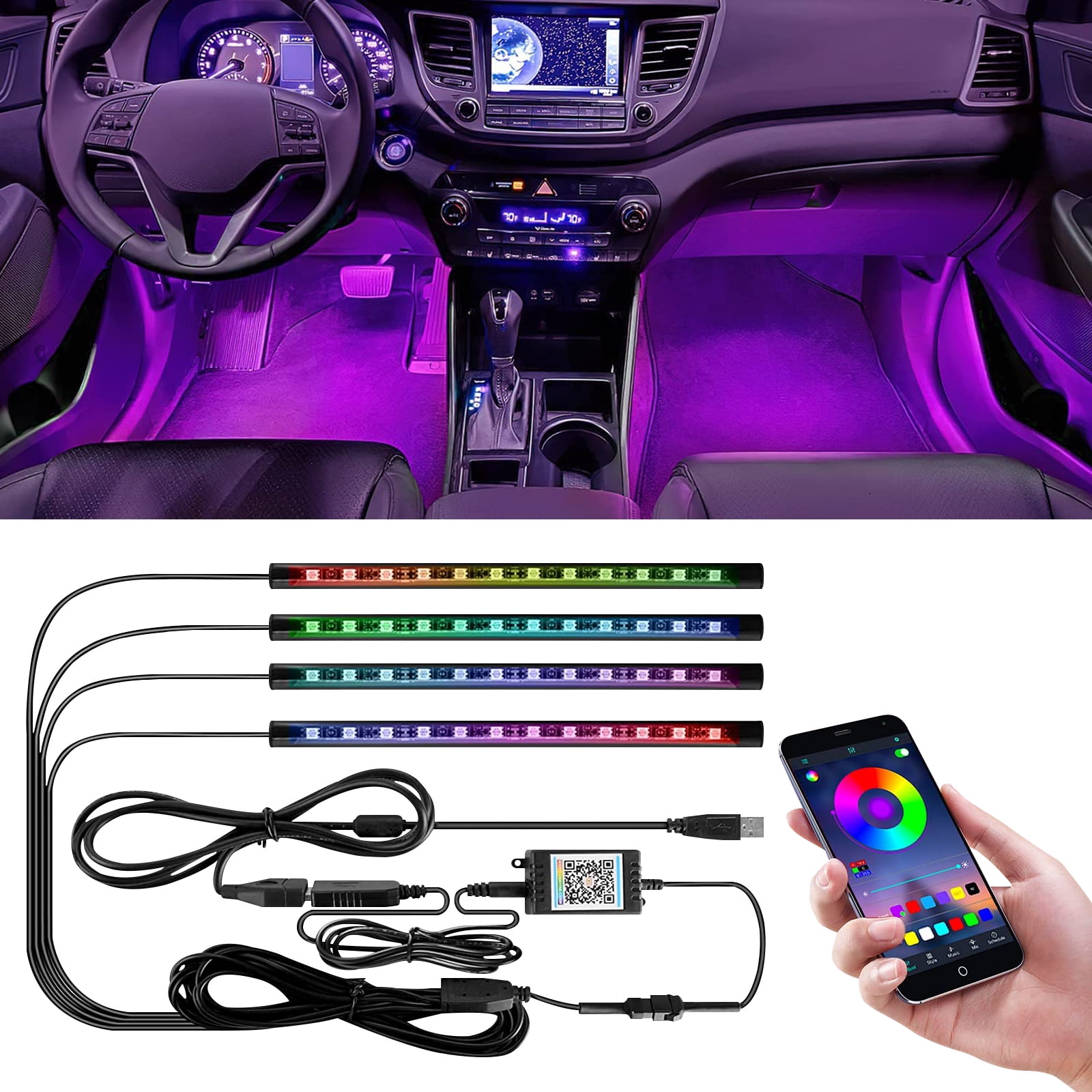 Car LED Lights，Smart Car Interior Lights with App Control, Auto