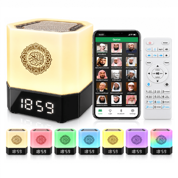 Zhohuaboy QB303 Quran Speaker Smart Azan Clock with APP and Remote Control, Multicolor,for Islamic Prayer