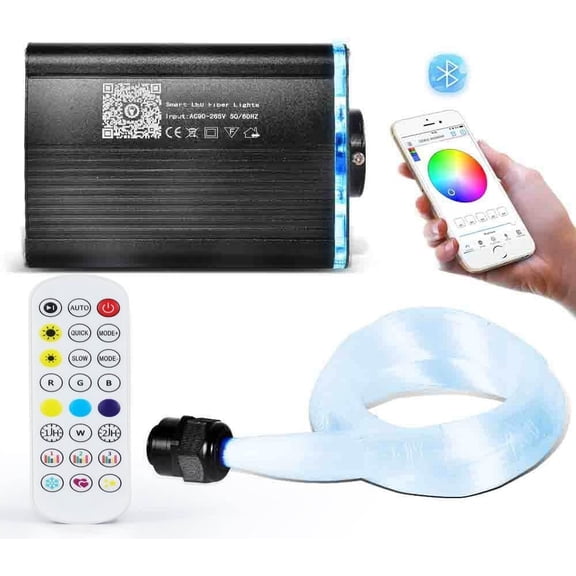 APP Controlled Fiber Optic Light,RGBW Starlight Headliner Kit with Remote Control,200pcs 6.5ft 0.03in Optic Fiber  and Music  Light Engine for , Theater Ceiling