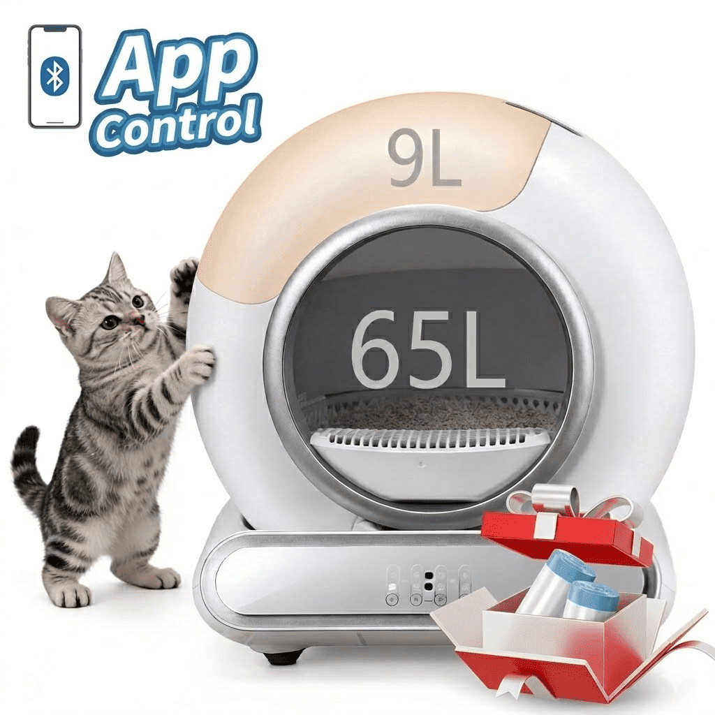 Self-Cleaning Cat Litter Box with APP Control and Health Monitoring, Quiet Automatic Cleaning, Anti-Pinch Safety Sensors, Odor Control, Large Capacity for Multiple Cats, White