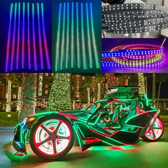 Tzvmny Lighting Factory - Double Row 8PCS 5FT 60" Dream Color CHASING LED For Polaris Slingshot Car Underglow Light Strips Bluetooth + Remote Waterproof