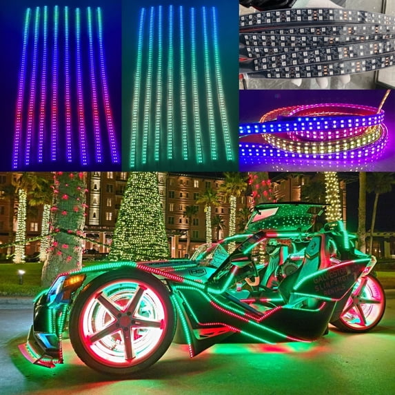 Tzvmny Lighting Factory - Double Row 8PCS 5FT 60" Dream Color CHASING LED For Polaris Slingshot Car Underglow Light Strips Bluetooth + Remote Waterproof