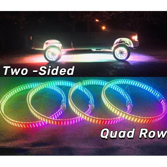 Tzvmny Lighting Factory - 8Rolls 15.5'' Double Side Quad Row Wheel Lights Chasing Brightest Color Car Rim Lights Bluetooth + Remote Waterproof