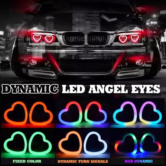 APP control Car RGB Heart LED Angel Eyes Halo Rings Headlight DRL Light Retrofit