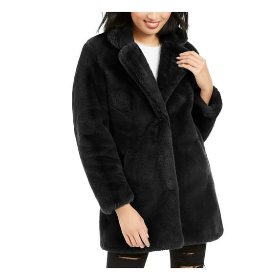 APPARIS Womens Black Faux Fur Pocketed Button Down Winter Jacket Coat XL