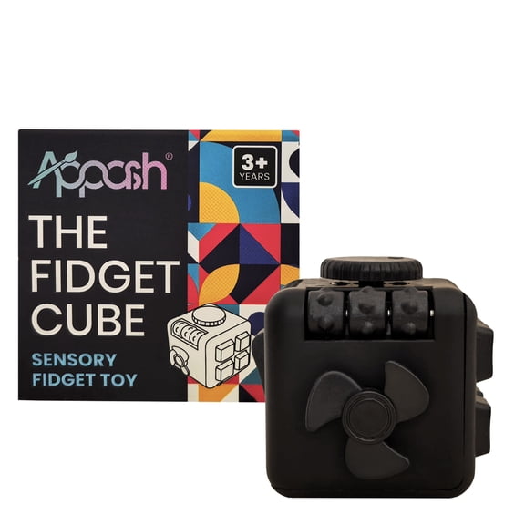 APPASH Fidget Cube - Premium 9-in-1 Ultimate Sensory Fidget Toy for Stress & Anxiety Relief | Features Acu Rollers, Clickable Fan, Pen Slider, Bearing Balls & More Tactile Actions for Focus[BlkBlk]