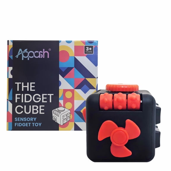 APPASH Fidget Cube - Premium 9-in-1 Ultimate Sensory Fidget Toy for Stress & Anxiety Relief | Features Acu Rollers, Clickable Fan, Pen Slider, Bearing Balls & More Tactile Actions for Focus[BlkRed]