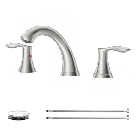 APPASO 2-Handle Bathroom Faucet with Pop-Up Drain, SUS304 Stainless Steel Brushed Nickel, 3-Hole Widespread Bathroom Sink Faucet, Water-Saving Aerator, Vanity Faucet for Bathroom/Hotel/Moto