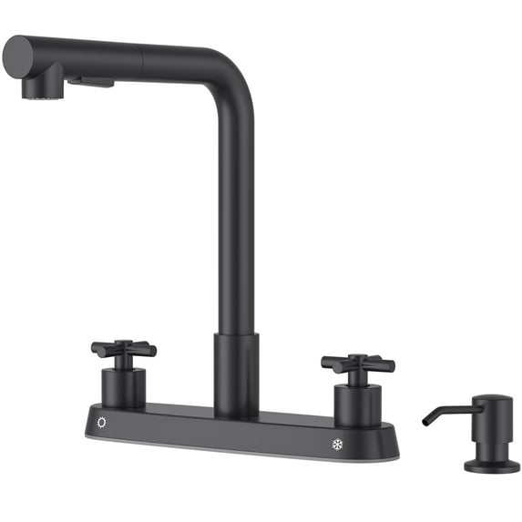 APPASO 2 Handle Kitchen Faucet with Soap Dispenser, Kitchen Faucet with Pull Down Sprayer, Matte Black Kitchen Faucet, 4 Hole Kitchen Faucets, Stainless Steel Faucet for Kitchen Sink, RV, Bar