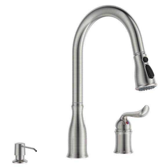 APPASO 3-Hole Brushed Nickel Kitchen Faucet with Pull Down Sprayer, Soap Dispenser & Separate Handle, 3-Piece Kitchen Sink Faucet Set, Includes Water Lines