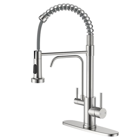 APPASO 3-in-1 Pull Down Kitchen Faucet with Drinking Water Dispenser, 20" High Arc Water Filter Faucet, Brushed Nickel, No Filtration System Included