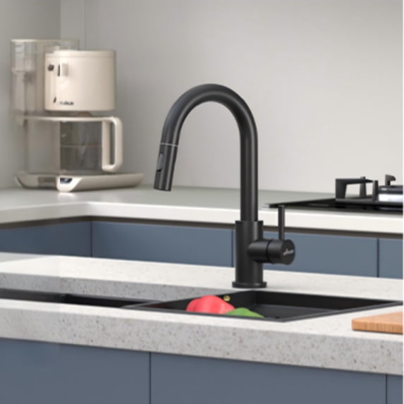 APPASO Black Bar Sink Faucet, Modern Single Handle High Arc Pull Down ...