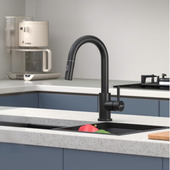 APPASO Black Bar Sink Faucet, Modern Single Handle High Arc Pull Down Sprayer Kitchen Faucets, 2 Modes Stainless Steel Utility Prep Faucet for RV Camper Outdoor