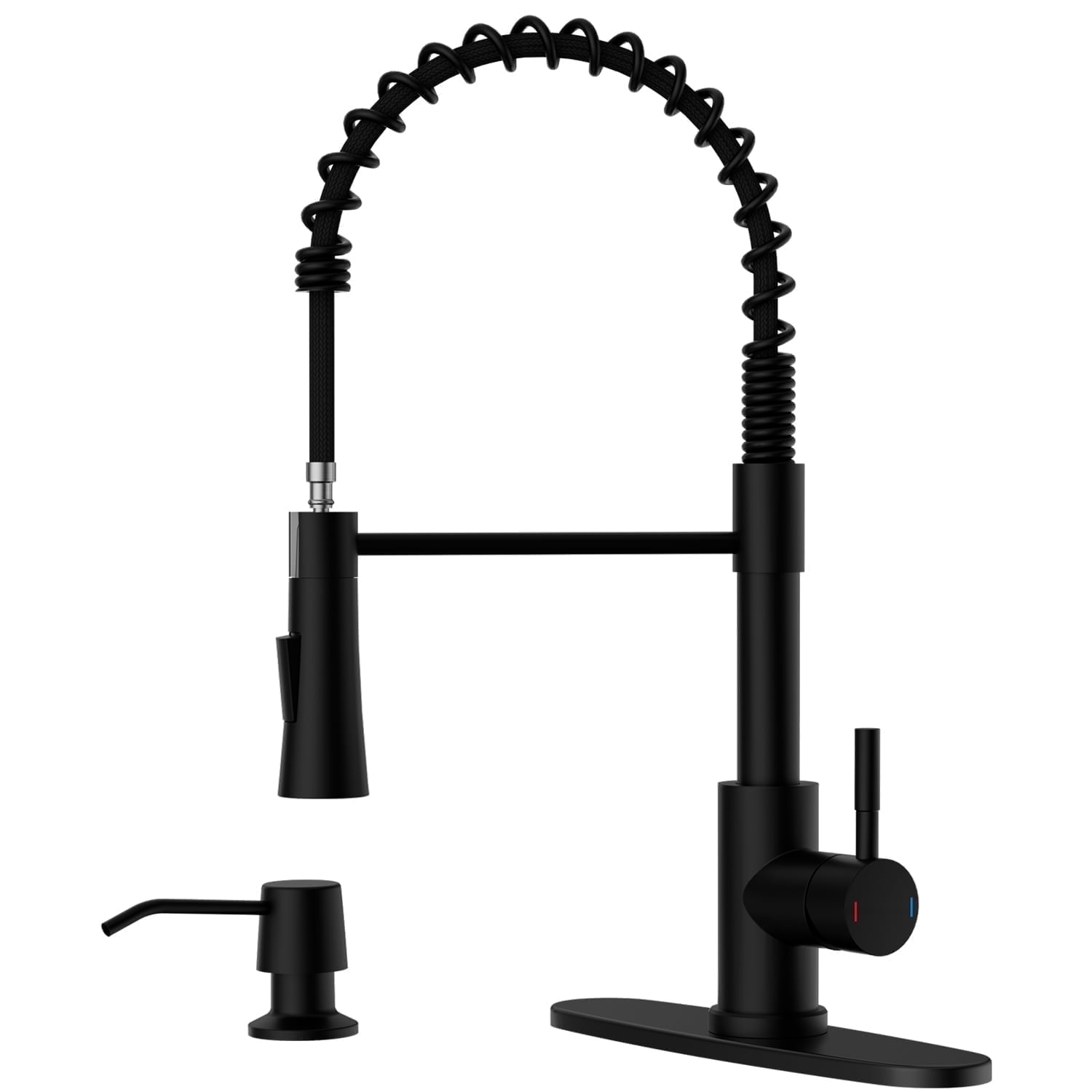APPASO Black Kitchen Faucet with Soap Dispenser and Pull Down Sprayer, SUS304 Stainless Steel Commercial Single-Handle Spring Faucet for Kitchen Sink, Matte Black