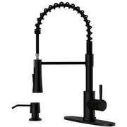 APPASO Black Kitchen Faucet with Soap Dispenser and Pull Down Sprayer, SUS304 Stainless Steel Commercial Single-Handle Spring Faucet for Kitchen Sink, Matte Black