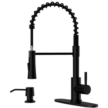 APPASO Black Kitchen Faucet with Soap Dispenser and Pull Down Sprayer, SUS304 Stainless Steel Commercial Single-Handle Spring Faucet for Kitchen Sink, Matte Black